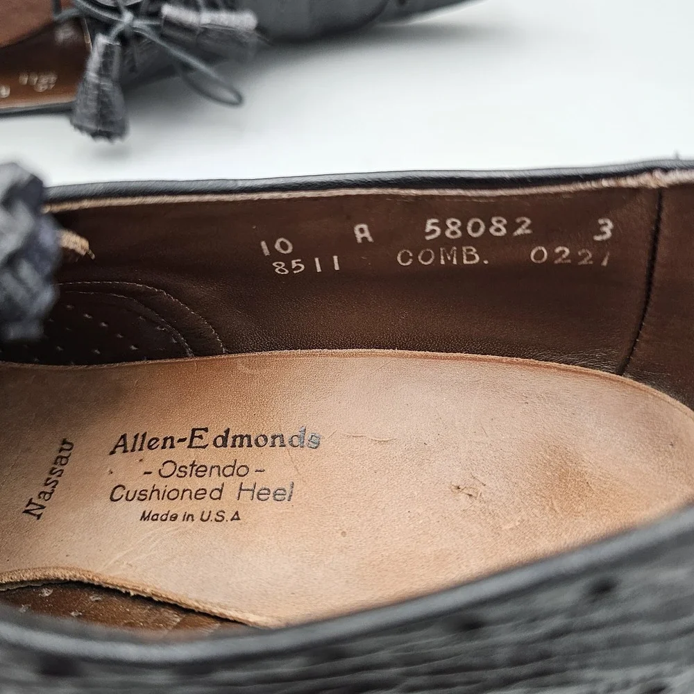 Allen Edmonds Men's Size 10 A Black Sharkskin Nassau Ostendo Oxford Dress Shoes‎